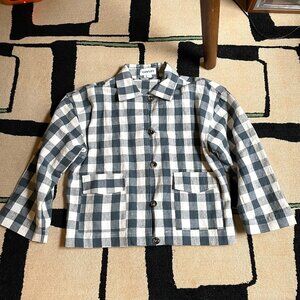 WORN TWICE Cawley Studio Blue Gingham Linen Shirt Jacket Size S